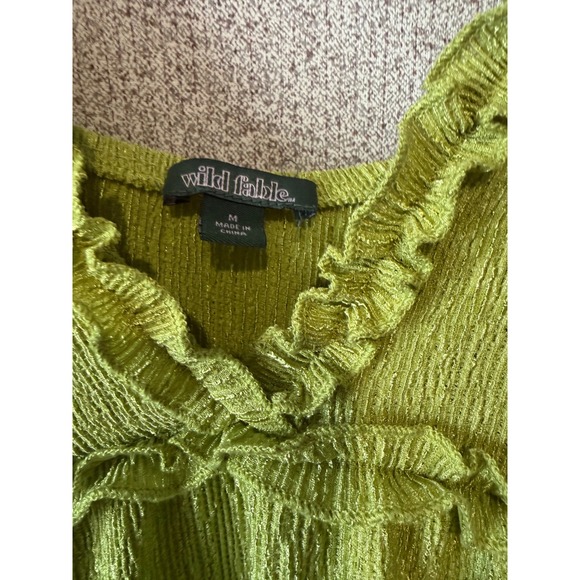 Wild Fable Lime Green Textured Shimmer Tiered Ruffle Mini Dress Womens Medium - Picture 3 of 5